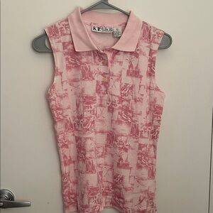 Sleeveless Pink Print Polo Tank Top